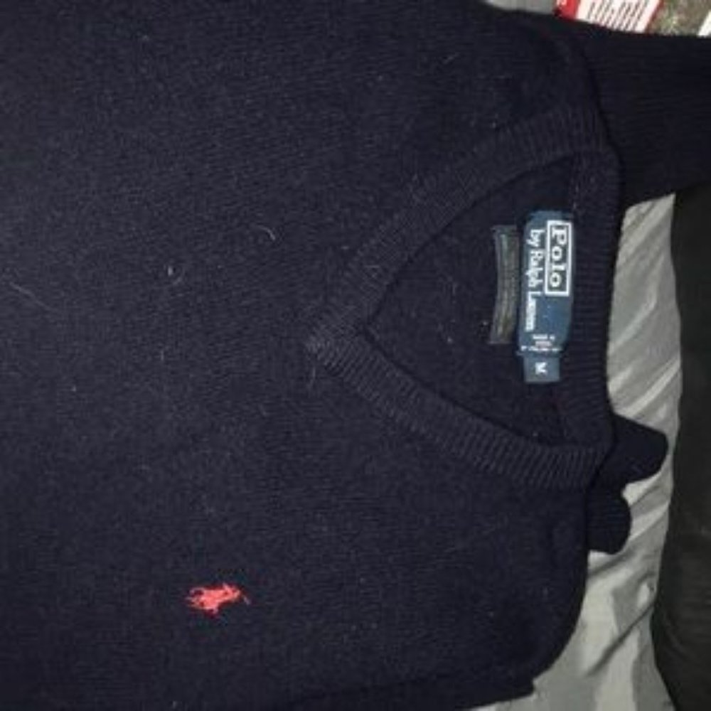 dark blue fuzzy  polo sweatshirt